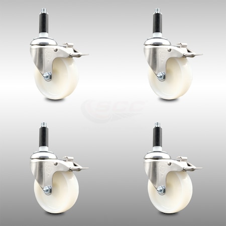 Service Caster 4 Inch 316SS Nylon Wheel Swivel 3/4 Inch Expanding Stem Caster Set Lock Brake SCC-SS316TTLEX20S414-NYS-34-4